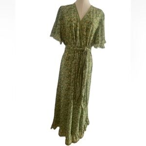 Women's Mex Studio Green Floral maxi Wrap Dress Plus Size 2X Long Outfit